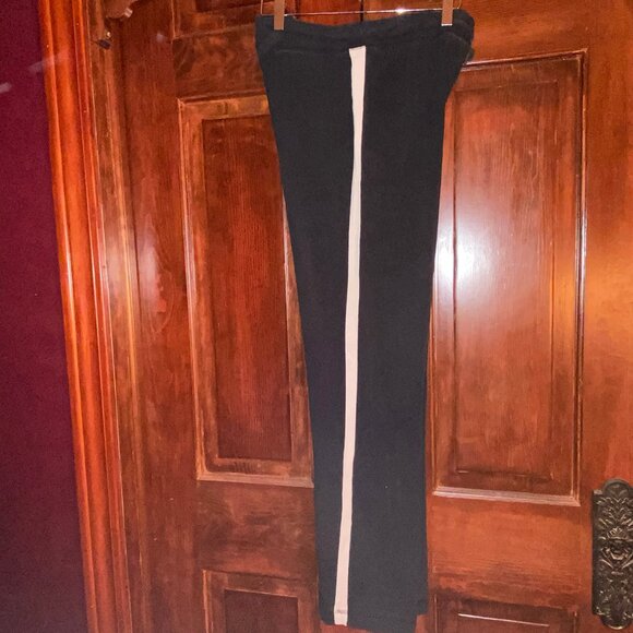 Y2K Black Athleisure Pants with White Stripe, elastic waist with tie - Picture 3 of 9